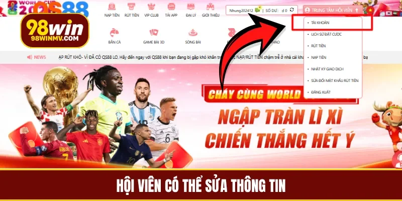 Hội viên có thể sửa thông tin